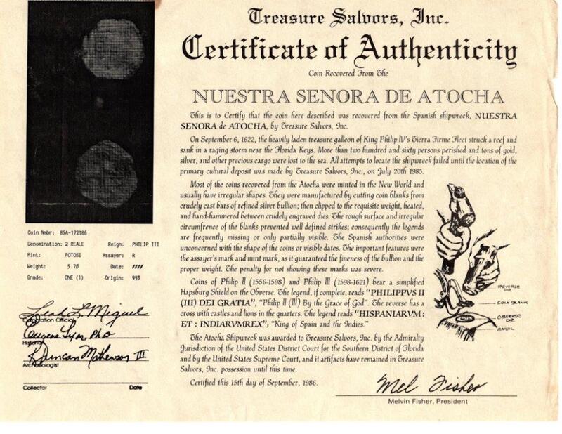 Atocha 1622 Shipwreck Bolivia 2 Reales in 18kt Bezel with Diamond and Pearls 3