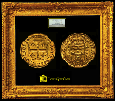 PORTUGAL 1706 GOLD 4000 REIS  ~ NGC 65 ~ FINEST KN.! "LISBON MINT" KING PEDRO II (PETER) - ONLY 3 GRADED 4