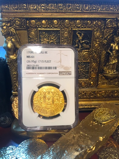 Peru 8 Escudos 1708 "1715 Fleet" NGC 61 Only 5 Known 4