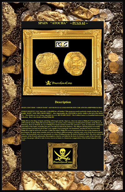 Spain 2 Escudos 1619 "Full 4 Digit Date" PCGS 62  3