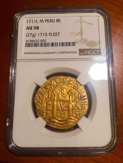 Peru 8 Escudos 1711 "1715 Plate Fleet" NGC 58 9