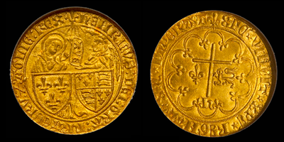FRANCE 1422  KING HENRY VI  ~  NGC AU 58 ~  VIRGIN MARY - ARCHANGEL GABRIEL GOLD COIN! 5