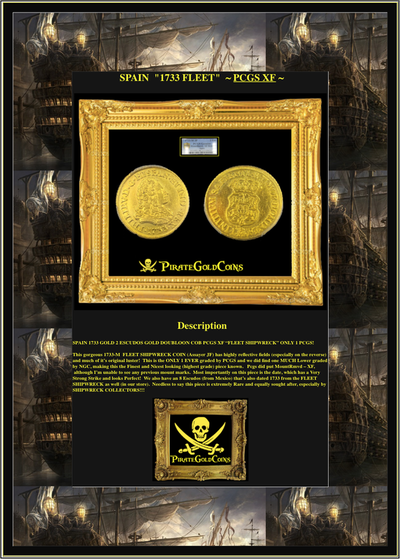 Spain 2 Escudos "1733 Fleet Shipwreck" 1733 PCGS XF 5