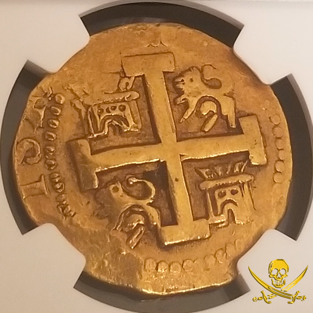 Peru 8 Escudos 1738 "Double Dated!" NGC 50 Pirate Gold Coins Treasure