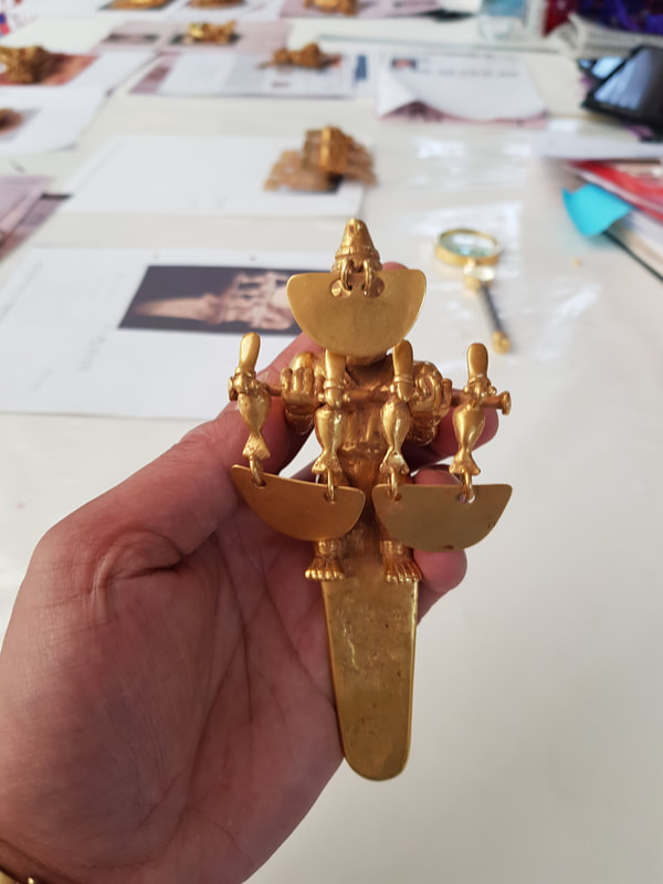 Sinu Gold Pendant Anthropomorphic Shaman Holding Four Bird Figures 12