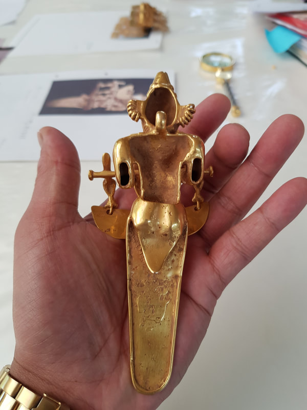 Sinu Gold Pendant Anthropomorphic Shaman Holding Four Bird Figures 10