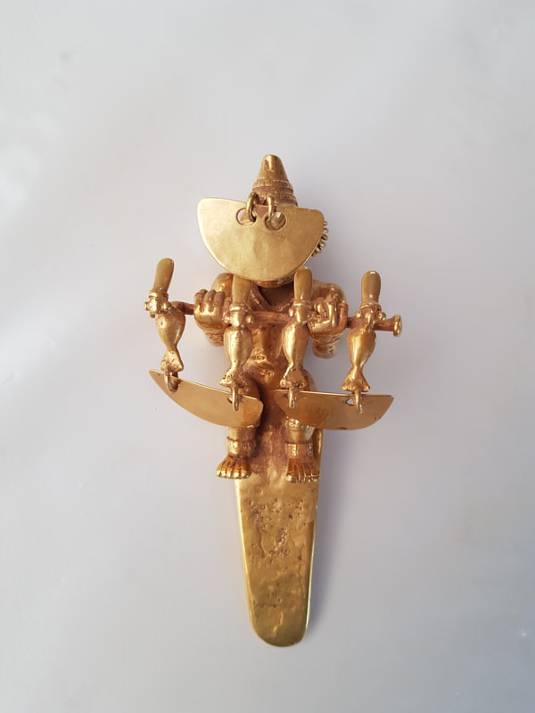 Sinu Gold Pendant Anthropomorphic Shaman Holding Four Bird Figures 9