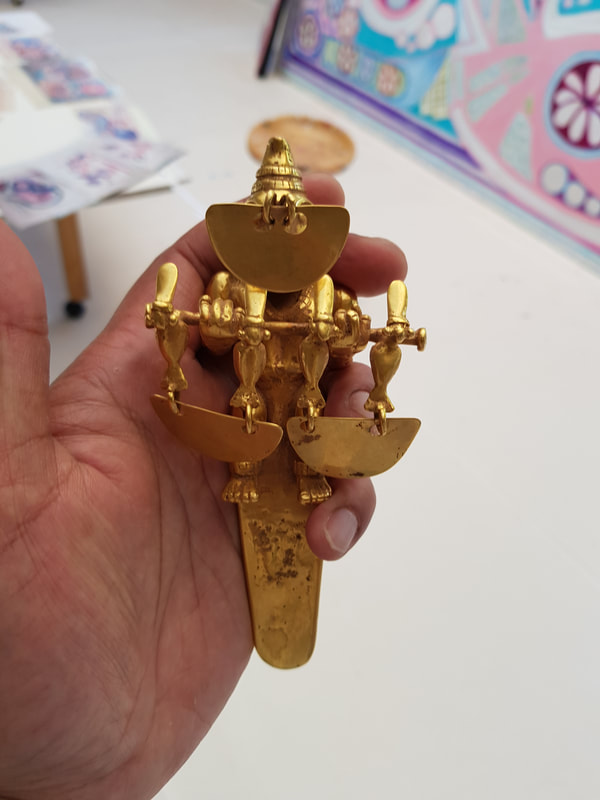 Sinu Gold Pendant Anthropomorphic Shaman Holding Four Bird Figures 6