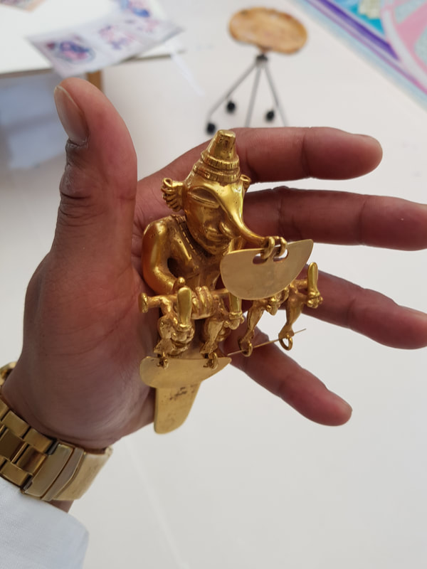 Sinu Gold Pendant Anthropomorphic Shaman Holding Four Bird Figures 3