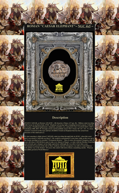 ROMAN IMPERATORIAL "CAESAR"  44BC AR DENARIUS ~ NGC CH XF 4/5 ~ ELEPHANT SILVER COIN 4