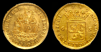 NETHERLANDS- HOLLAND  1749  6 STUIVERS (1/2 GULDEN)    ~ PCGC 62 ~ 4