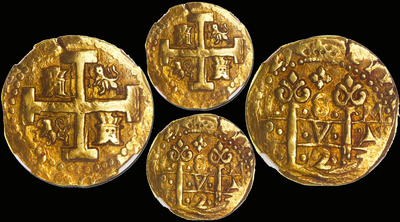 Peru 8 Escudos 1727 "Double Date" NGC 45 Only 2 Known 7