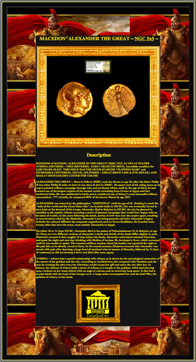 KINGDOM of MACEDON- ALEXANDER III THE GREAT! 336BC NGC AU 5X5 AV STATER ATHENA – SELEUCID 9