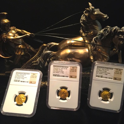 KINGDOM OF MACEDON (GREEK), "PHILIP II" 359-336 BC GOLD COIN "ALEXANDER III" ~ NGC CH AU 5 X 4 ~! 8