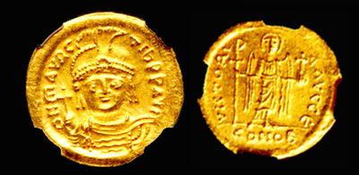 BYZANTINE EMPIRE  "TIBERIUS"  ~ NGC MS 5 x4 ~ 5