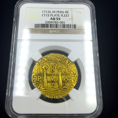 Peru 8 Escudos 1712 "1715 Plate Fleet" NGC 55 Double Date 5