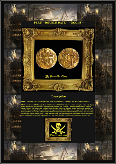 Peru 8 Escudos 1727 "Double Date" NGC 45 Only 2 Known 6