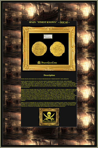 Spain 2 Escudos 1556-98 "Philip II" NGC 63 Finest Known 6