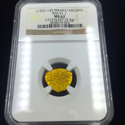 Mexico 1 Escudo 1707-1713 "1715 Plate Fleet Shipwreck" NGC 62 21
