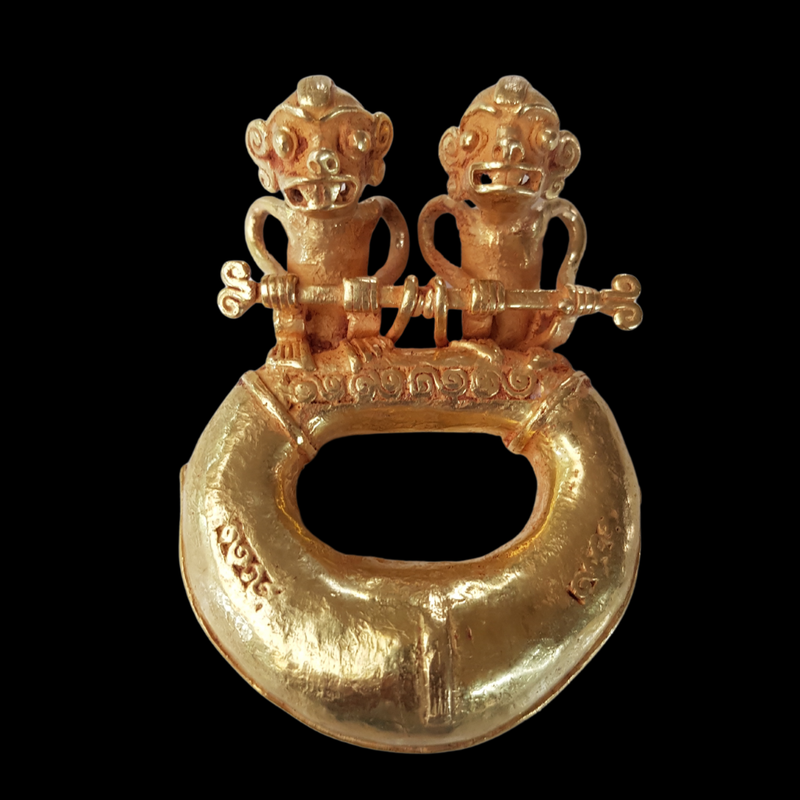 Diquis Gold Pendant Depicting Double-Monkey Figures On Top of a Ring 12