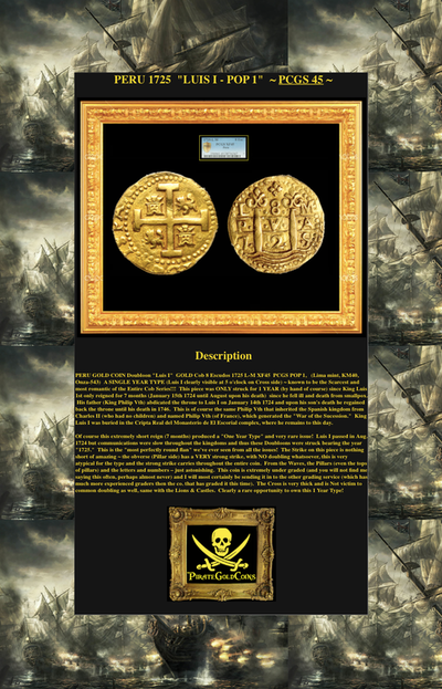 Peru 8 Escudos 1725 "Luis I" PCGS 45 Finest of Only 1 Known 5