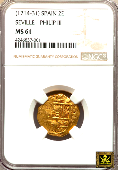 Spain 2 Escudos 1714-31 "Philip II" NGC 61 2