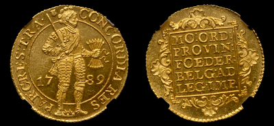 NETHERLANDS  1789 "SWORDSMAN"  2 DUCAT  GRADED  ~ NGC 64 ~ 6