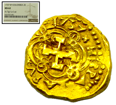 Colombia 2 Escudos "La Luz Shipwreck" 1739 "Dated" NGC 62 2