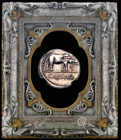 ROMAN IMPERATORIAL  "JULIUS CAESAR"  44BC  ELEPHANT NGC CH AU 5/5 STRIKE   5/5  SURFACE  "STAR" 4