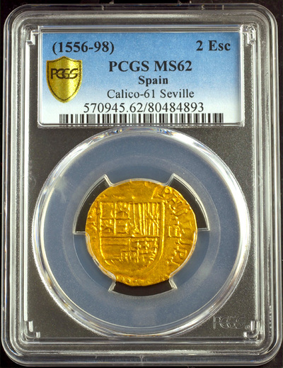 Spain 2 Escudos 1556-98 PCGS 62 Finest Known 7