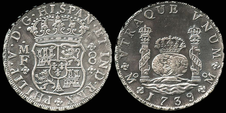 MEXICO 1739  8 REALES  KING CHARLES III   PILLAR DOLLAR