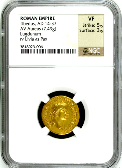 ROMAN EMPIRE  "TIBERIUS"   ~ NGC  VF 5 x 3 ~ 8