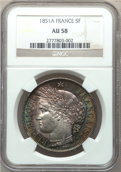 FRANCE   1851-A  5 francs  ~ NGC 58 ~ 2