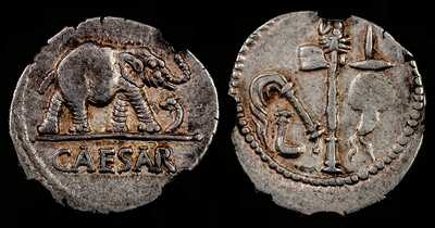 ROMAN IMPERATORIAL "CAESAR"  44BC AR DENARIUS ~ NGC CH XF 4/5 ~ ELEPHANT SILVER COIN 5