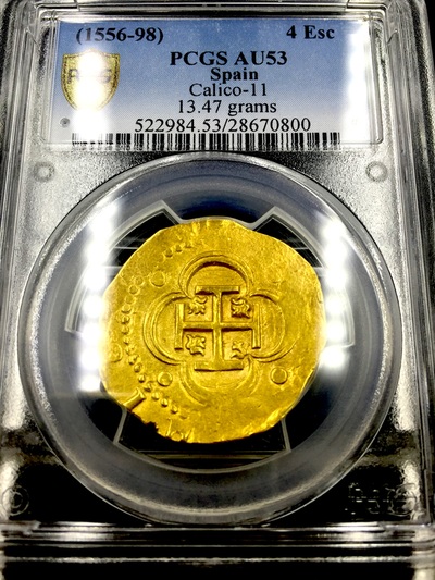 Spain 4 Escudos 1556-98 "King Philip II" PCGS 53 5