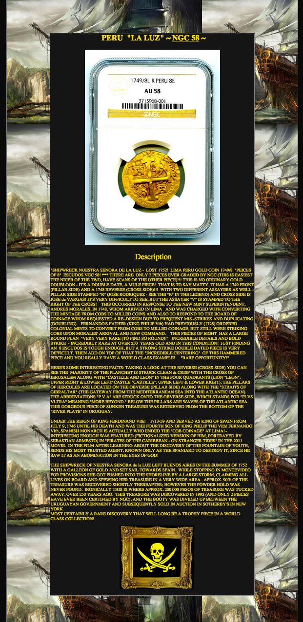 Peru 8 Escudos 1749/8 NGC 58 9