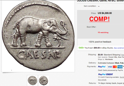 ROMAN IMPERATORIAL  "JULIUS CAESAR"  44BC  ELEPHANT NGC CH AU 5/5 STRIKE   5/5  SURFACE  "STAR" 7