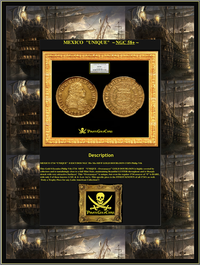 Mexico 8 Escudos 1734 Unique NGC 58 7