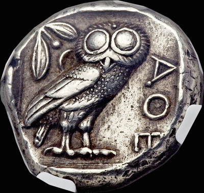 ATTICA, ATHENS 460- 440 BC   TETRADRACHM  ATHENA  OWL,  OLIVE FIG                      ~ NGC ch XF 4 x 3 ~ 9