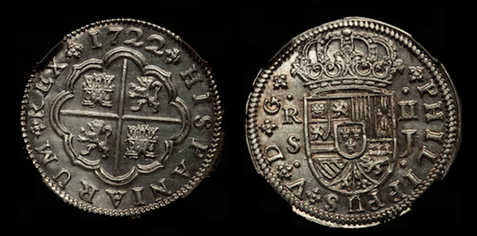 SPAIN  1722  KING PHILIP Vth  2 REALES  ~ NGC 63 ~