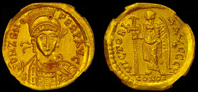 ROMAN EMPIRE "ZENO" 2nd Reign AD 476-491 ~ NGC MS 5x3 CONSTANTINOPLE AV SOLIDUS – GOLD Coin
