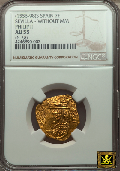 Spain 2 Escudos 1556-98 "Seville Mint" NGC 55 2