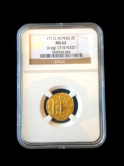Peru 2 Escudos 1711 "1715 Plate Fleet Shipwreck" NGC 62 Only 5 Known 4