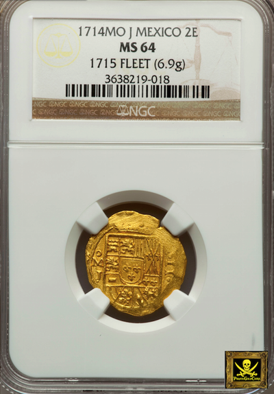 Mexico 2 Escudos 1714 "1715 Plate Fleet Shipwreck" NGC 64 2