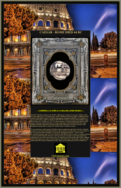 ROMAN IMPERATORIAL  "JULIUS CAESAR"  44BC  ELEPHANT NGC CH AU 5/5 STRIKE   5/5  SURFACE  "STAR" 2