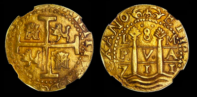 Peru 8 Escudos 1711 "1715 Plate Fleet" NGC 58 8