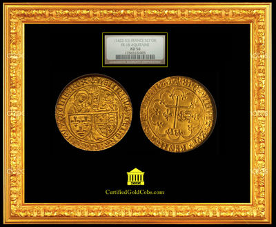 FRANCE 1422  KING HENRY VI  ~  NGC AU 58 ~  VIRGIN MARY - ARCHANGEL GABRIEL GOLD COIN! 2