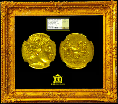 KINGDOM OF MACEDON (GREEK)  "PHILIP II"  359-336 BC ~ NGC  XF ★5 x 5 ~ ALEXANDER III STATER  ★STAR★ 2