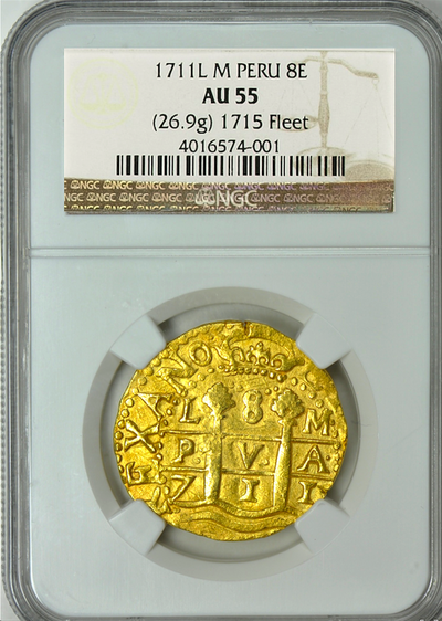 Peru 8 Escudos 1711 "1715 Plate Fleet" NGC 55 3
