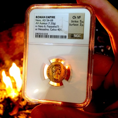 ROMAN EMPIRE  "NERO"  54-68 AD  AV AUREUS  ~ NGC CH XF 5x3 ~ NERO CAESAR AUGUSTUS POMPEII 2